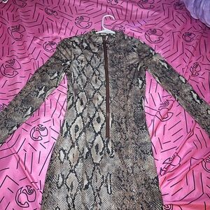 Fashion Nova Snakeskin Print Dress - Brown and Black